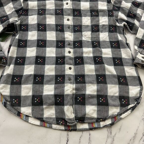 Krazy Kat Womens Vintage 90s Flannel Plaid Shirt Size L Gray White Button Front - Picture 5 of 11
